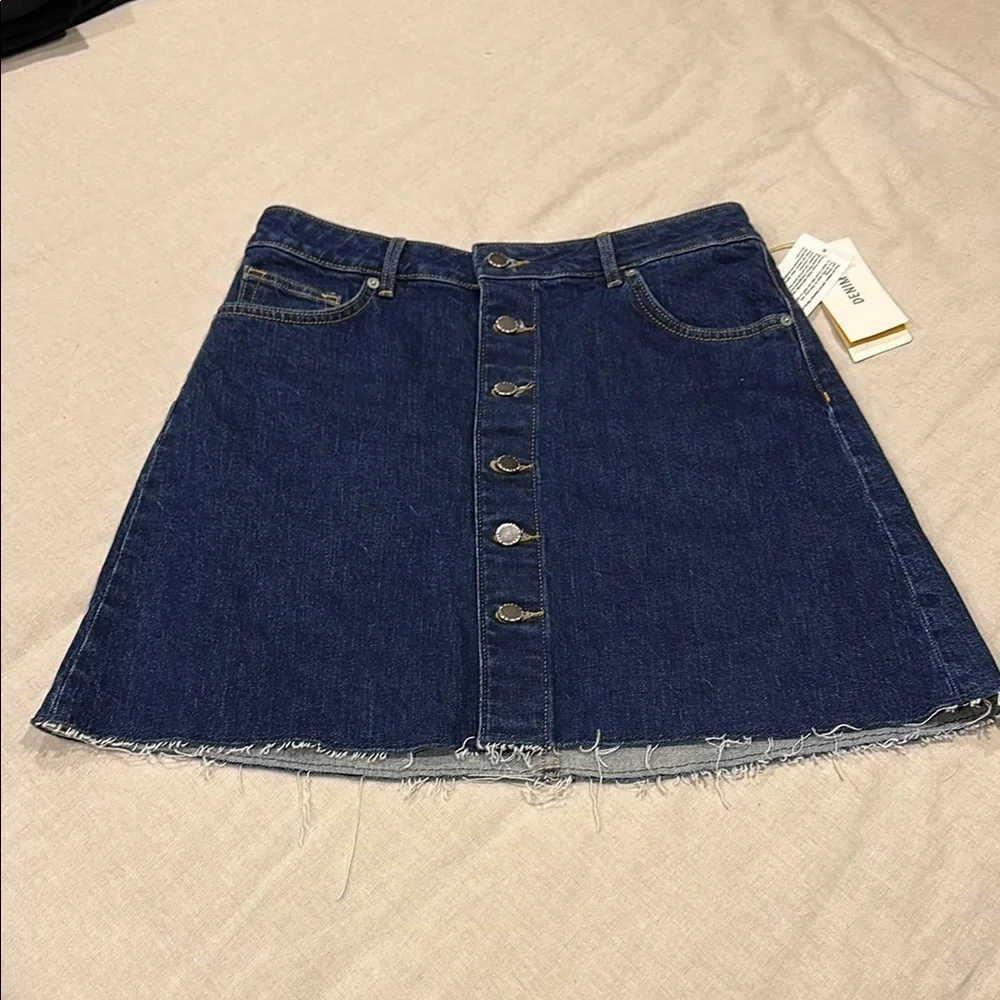 H&M Dark Blue Denim A-Line Button-Front Skirt